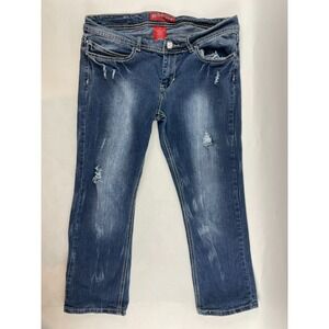 Red Rivet Jeans Women's Size 13 Denim Straight Capri Distressed Contrast Stitch